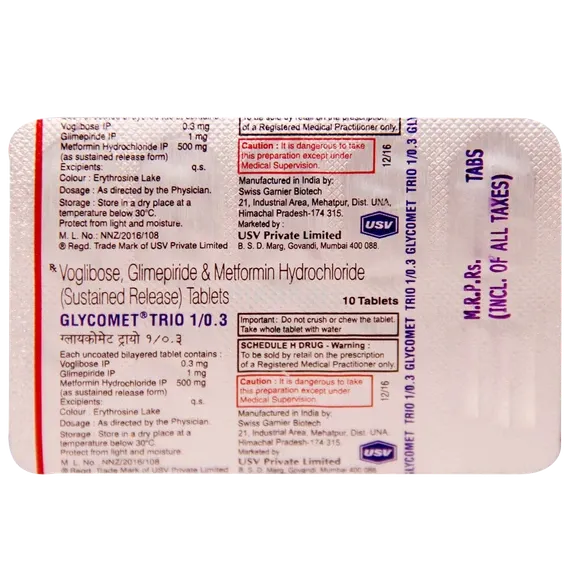 glycomet trio 1/0.3mg tablet 10's
